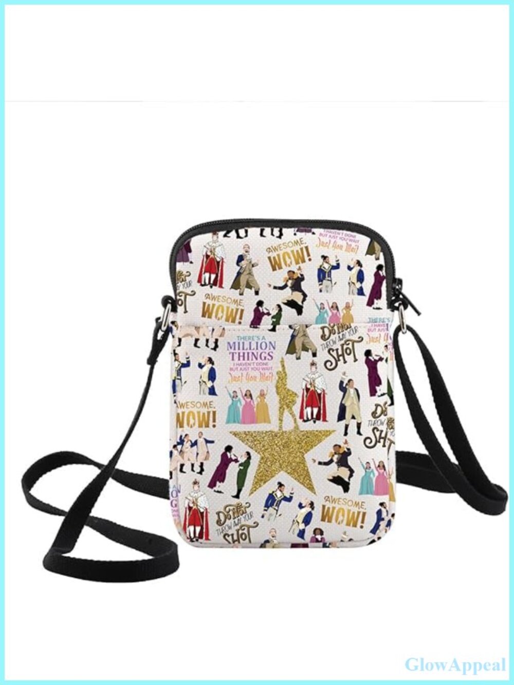 Canvas Crossbody Bag Waterproof 3D Double-Sided Print Adjustable Strap
